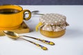 Vintage spoons, silverware, black coffee cup on the table Royalty Free Stock Photo