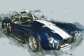 Vintage sport car drawn illustration