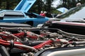 Vintage sports car engine bay view