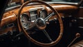 Vintage sports car with shiny chrome wheel and elegant leather interior generated by AI