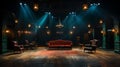 vintage spotlights illuminate the curtain