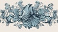 Vintage spring flower summer blue scroll Baroque Victorian frame border floral ornament leaf engraved