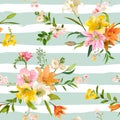 Vintage Spring Flowers Background - Seamless Floral Lily Pattern Royalty Free Stock Photo