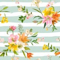 Vintage Spring Flowers Background - Seamless Floral Lily Pattern