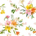 Vintage Spring Flowers Background - Seamless Floral Lily Pattern