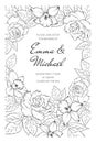 Vintage spring summer wedding marriage event invitation card template. Rose peony daffodil narcissus flowers.