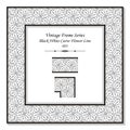 Vintage square 3D frame black white curve flower line