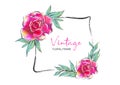 Vintage Square frame with pink rose vector illustration can be use for invitation, wedding, greeting cards, Floral Frame, Rose Royalty Free Stock Photo