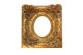 Vintage square frame with swirls for picture, in gold color on white background