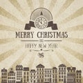 Vintage square monochrome brown-white retro Christmas card Royalty Free Stock Photo