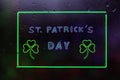 Vintage St. Patrick's Day Neon Sign in Rainy Window Royalty Free Stock Photo