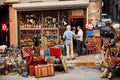 Vintage staff traders meeting near the second hand furniture store Royalty Free Stock Photo