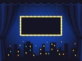 Vintage Stage with Dark Blue Curtains and Marquee Sign Royalty Free Stock Photo