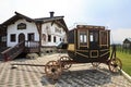 Vintage stagecoach and Restaurant Tavern Dillizhans. Tourist Complex Siberian Podvorye.