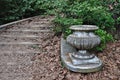 Vintage staircase covered with brown leaves