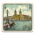 Vintage Stamp Of A Baroque City On Waterways