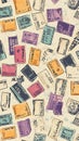 Vintage Stamp Collection Pattern Retro Travel and Postmarks Royalty Free Stock Photo