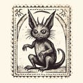 Vintage Letter Stamp With Creepy Cat Illustration