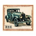 Vintage Car Stamp Illustration In Ravi Zupa Style