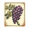 Vintage Stamp With Grapes Graphic Design-inspired Illustration On Shaped Canvas