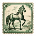 Vintage Stamp Horse On Green Leaves: American Studio Craft Movement Illustration
