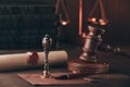 Vintage stamp, last will and judge gavel on a wooden desk Royalty Free Stock Photo