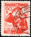 Vintage stamp printed in Austria 1958 shows National Costumes