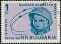 Vintage stamp printed in Bulgaria 1963 shows Joint Flights of the Soviet Spaceships Vostok 5 and Vostok 6