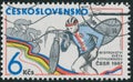 Vintage stamp printed in Czechoslovakia circa 1987 showsWorld Cross-country Cycling Championships, Mlada Boleslav