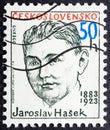 Vintage stamp printed in Czechoslovakia shows Jaroslav Hasek 1883 - 1923, a Czech writer