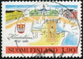 Vintage stamp printed in Finland 1989 show 350th anniversary of the town of Hameenlinna