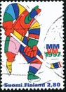 Vintage stamp printed in Finland 1997 show World Ice hockey championships