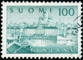 Vintage stamp printed in Finland 1958 shows Helsinki harbour