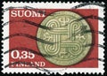 Vintage stamp printed in Finland 1966 shows 150th anniversary of insurance companies