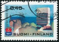 Vintage stamp printed in Finland 1969 shows 100th anniversary of the town of Kemi