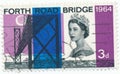 Vintage stamp printed in Great Britain 1964, opening of Forth Road Bridge, Scotland