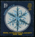 Vintage stamp printed in Great Britain 1989 shows the 50th Anniversary Royal Microscopical society Royalty Free Stock Photo