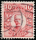 Vintage stamp printed in Sweden circa 1911 shows King Gustaf V