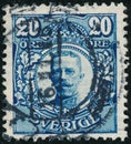 Vintage stamp printed in Sweden circa 1911 shows King Gustaf V