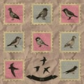 Vintage stamps with birds