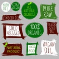 Vintage stamps, oil. Cold pressed oil, 100 eco and organic, all natural, pure raw prodect. Argan, yuzu, black seed and