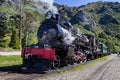 The Vintage steam engine The Kingston Flyer with head of steam at Kingston, New Zealand