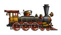 Vintage steam locomotive. Drawn ancient train, transport. Vector illustration Royalty Free Stock Photo