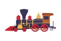 Vintage Steam Locomotive or Engine as Rail Transport Vehicle Vector Illustration