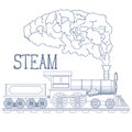 Vintage Steam Train Engrave Illustration. Vector Royalty Free Stock Photo