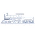 Vintage Steam Train Engrave Illustration. Vector Royalty Free Stock Photo