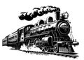 Vintage steam train hand drawn sketch Passenger trans Vector illustration... Royalty Free Stock Photo