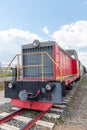 vintage steam train hurtling at speed along the rails, retro vehicle, steam Royalty Free Stock Photo