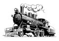 Vintage steam train locomotive, engraving style vector illustrat Royalty Free Stock Photo