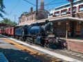 Vintage steam train passing through Windsor Station. Melbourne Australia November 28, 2021